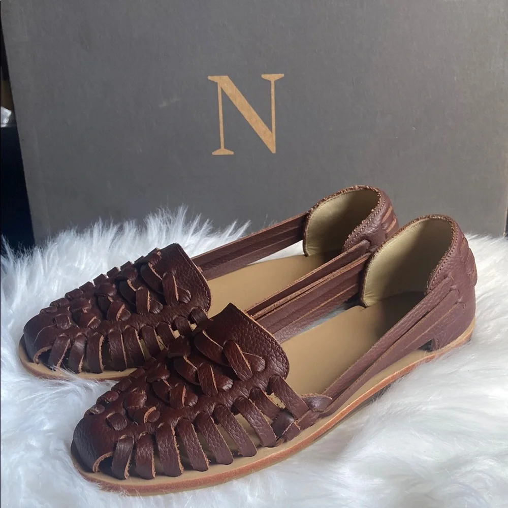 Nisolo Women's Ecuador Huarache Burnt Sienna Leather Shoe Sandal Flat Size 7 NWB - Picture 1 of 9
